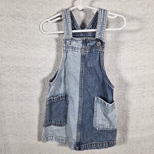 GAP Denim Toddler Overall Dress 3 Years Patchwork Indigo Jean Jumper Skirt